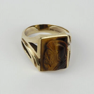 Anillo vintage de oro amarillo de 10k para hombre, ojo de tigre talla 11 Foto 1 de 4