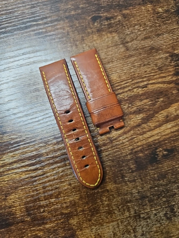 Reloj Panerai Vintage RARO 24mm OEM Correa de Reloj de Cuero Marrón con Puntada Amarilla Foto 1 de 4