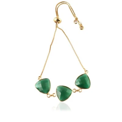 Awesome Green Quartz CZ Quartz Yellow Gold Plated Slider Lock Chain Bracelet - Image 1 of 4