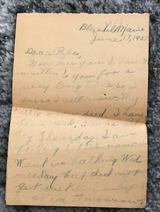 1927 Blueville Maine Handwritten Pencil Written Note to Papa Original Antique - Picture 1 of 6