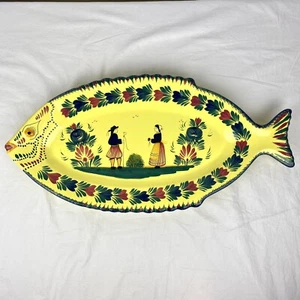 Vintage HB Henriot Quimper France 24.5" Fish Serving Platter Plate Yellow - Picture 1 of 11