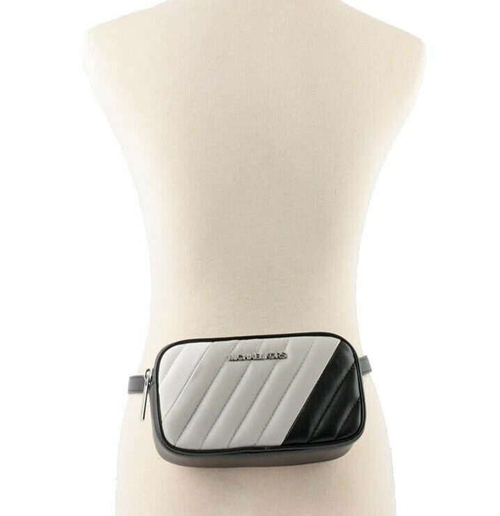 Michael Kors Rose Quilted Convertible Belt Bag Black Gray White Silver FS
