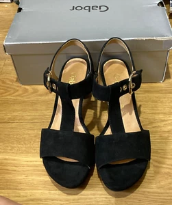 Gabor Clover Black Suede T Bar Sandal - Size 51/2 boxed - Picture 1 of 8