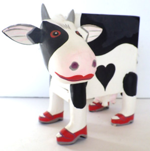 Figurine vintage banc de vache en bois peinte à la main ficelle tail décor de ferme