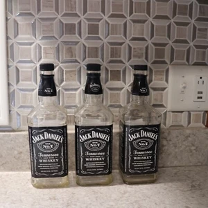 Jack Daniels 3 Tennessee Whiskey 1 Liter Bottles + Caps Empty Bottle Crafts - Picture 1 of 3