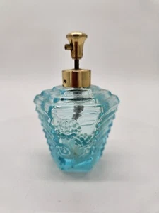 Vintage I.W. Rice Spritzer Pump Perfume Bottle Blue Ribbed Glass Daisy Floral - Picture 1 of 7
