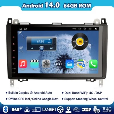 9"Android 14 Autoradio DAB+Navi Mercedes A/B Klasse Vito Sprinter Viano Crafter - Bild 1 von 4