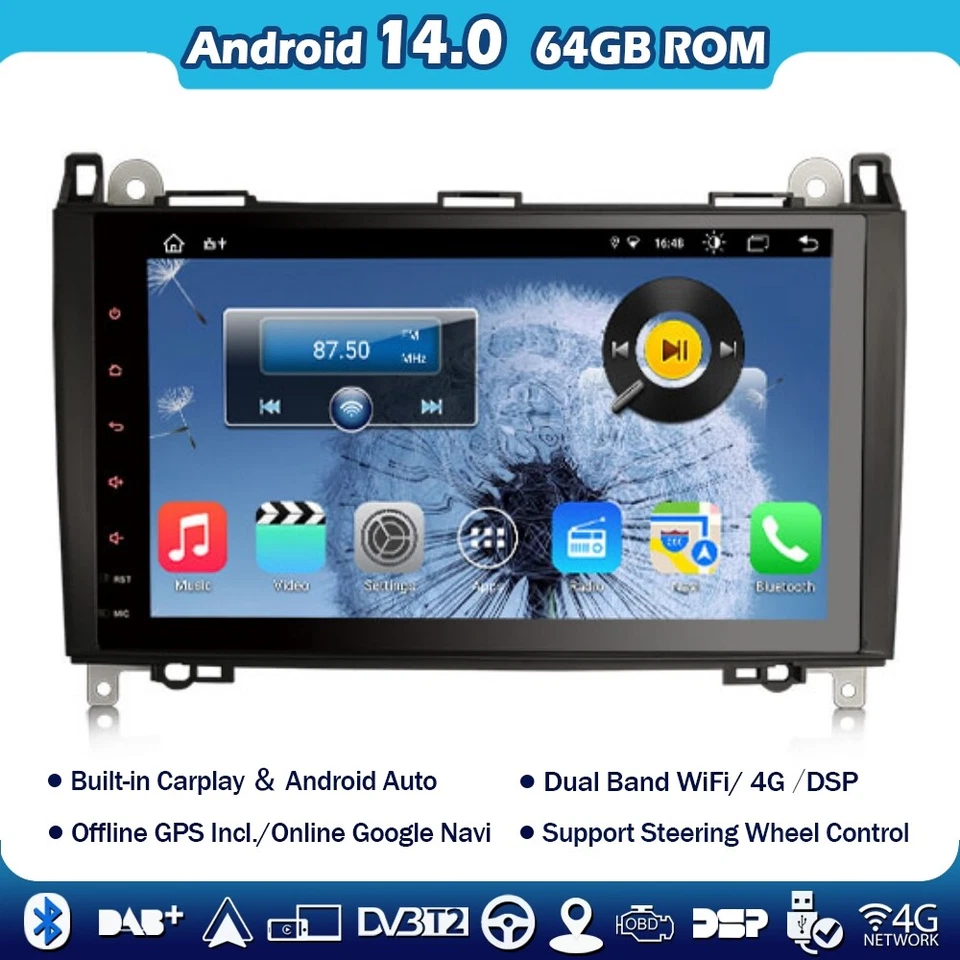9"Android 14 Autoradio DAB+Navi Mercedes A/B Klasse Vito Sprinter Viano Crafter - Bild 1 von 4