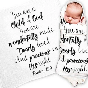 Ocean Drop Designs Baby Quote Muslin Swaddle 100% Cotton 47"x47" Soft Beautiful - Picture 1 of 3
