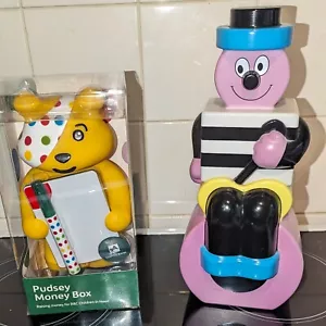 BERTIE BASSET AND PUDSEY CHILDREN IN NEED VINTAGE MONEY BOXES BNIB - Picture 1 of 19