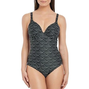 Fantasie Byron Bay Smoothing Plunge Swimsuit/Swimming Costume Black/Cream 6444 - Picture 1 of 3