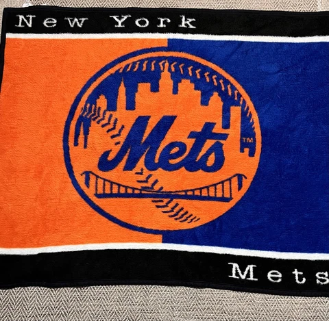 Biederlack Vtg New York Mets Blanket Throw Furry 46x55” Soft! Cover