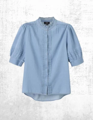 Ex ME+EM Women’s Short Sleeve Chambray Blouse in Blue RRP £75 (A Bit Defect) - Image 1 of 4