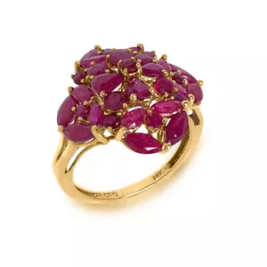 ANILLO DE RACIMO DE RUBÍ ROJO NATURAL ORO AMARILLO 14K CÓCTEL VALENTÍN REGALO TALLA 6.5 - Imagen 1 de 5