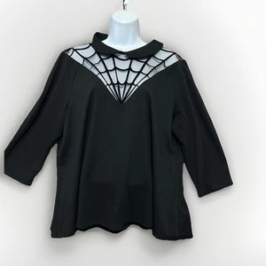 Unique Vintage Spider Web Top Black Sz 4X Halloween, Goth, Witchy - Picture 1 of 13