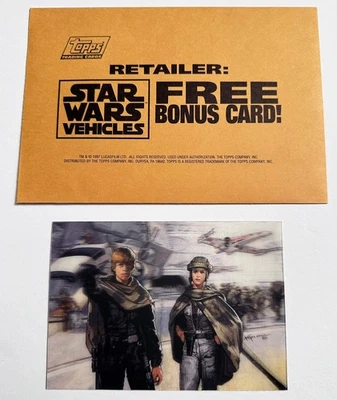 1997 Star Wars Vehicles 3D Uncut Bonus Card 03 Luke Leia + Retailer Envelope - Image 1 of 2