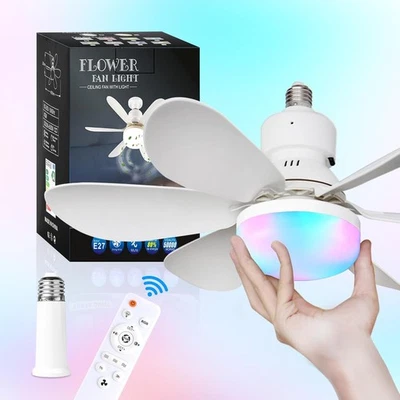 Screw Ceiling Fan with LED Light Remote Control Lighting E27 Bedroom Living