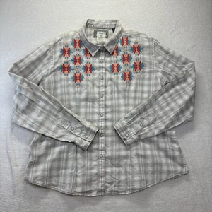 Panhandle Shirt Women's XXL White/Gray Plaid Embroidered Rough Stock Pearl Snap - Picture 1 of 13