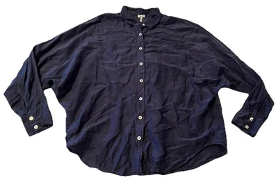 Splendid Dolman Sleeve Top Shirt Button Down Silk Collar Navy Blue Blouse Size M - Image 1 of 4