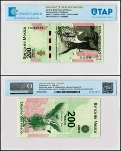 Mexico 200 Pesos, 2008, P-129e, UNC Commemorative, Authenticated - Picture 1 of 1