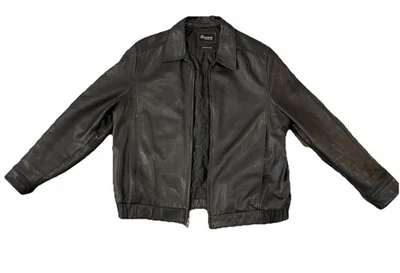 Dockers Premium Men’s New Zealand Lamb Black Leather Full-Zip Jacket XL - Image 1 of 4