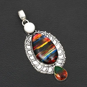 Ammolite Opal Pearl Gemstone Handmade Pendant Jewelry For Women 3.08" AP-19343 - Picture 1 of 1
