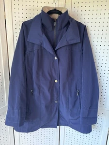 Coldwater Creek All Season Jacket Navy Blue Zipper Button Front Aztec Lined Lg - Picture 1 of 10