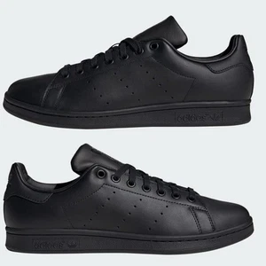 Adidas Black Stan Smith Leather Lace up Low Top Sneakers Men’s size 13 Shoes - Picture 1 of 9