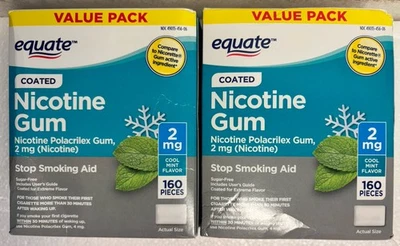 Equate Nicotine Gum Coated Cool Mint Flavor 2mg 160 Count 2 Pack 320 Total ￼ - Image 1 of 2