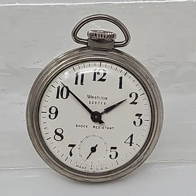 Vintage 1950s 1960s  Westclox SCOTTY Pocket Watch Shock Resistant  Running - Image 1 of 4