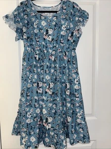 WOMENS DRESS-UNBRANDED POLYESTER BLUE FLORAL SIZE XL JUNIOR FITS LIKE LARGE NWOT - Picture 1 of 5