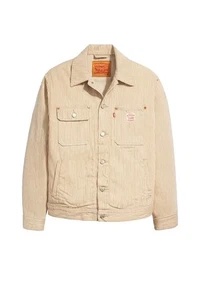 MEN'S Levi SUNRISE Type I Trucker Jacket Khaki Railroad Brown Stripe - Picture 1 of 2