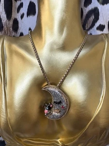 Betsey Johnson Vintage Heavens to Betsey Cow Jumped Over The Moon Face Necklace - Picture 1 of 6