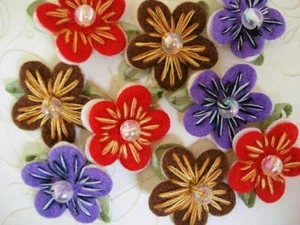 60 Hand Made Stitches & Bead Felt 2 Layer Daisy Flower Applique/trim/Sewing H211 - Picture 1 of 4