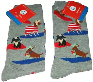 2 Pairs Womens Novelty Crew Socks Dogs Gray Fits Shoe Size 4-10 NEW - Picture 1 of 4