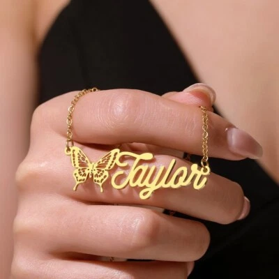 Collar con Nombre Personalizado Acero Inoxidable Letra Colgante Cadena Placa de Identificación Foto 1 de 4