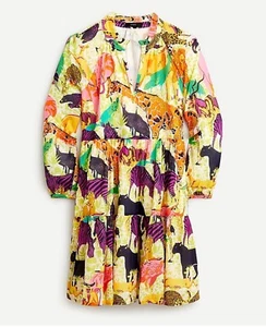 J Crew Vibrant Safari Animal Print Cotton Tiered Popover Dress Women's size XS - Picture 1 of 11