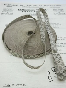 1 yd Antique/Vintage French Silver Wire W/Gray Squares Metallic Trim - Picture 1 of 1