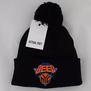 Actual Fact Mobb Deep NYC Knicks Hip Hop Roll Up Black Bobble Pom Pom Beanie Hat - Picture 1 of 3