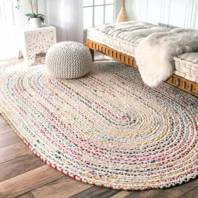 3x5 feet Hand Braided Bohemian Colorful Cotton Chindi Area Rug multi colors Rug  - Image 1 of 4