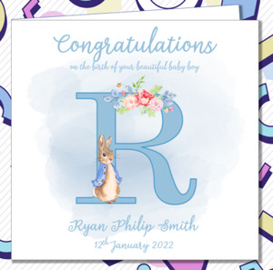 Personalised New Baby Boy Card It's a Boy Card Congratulations Peter Rabbit /ER