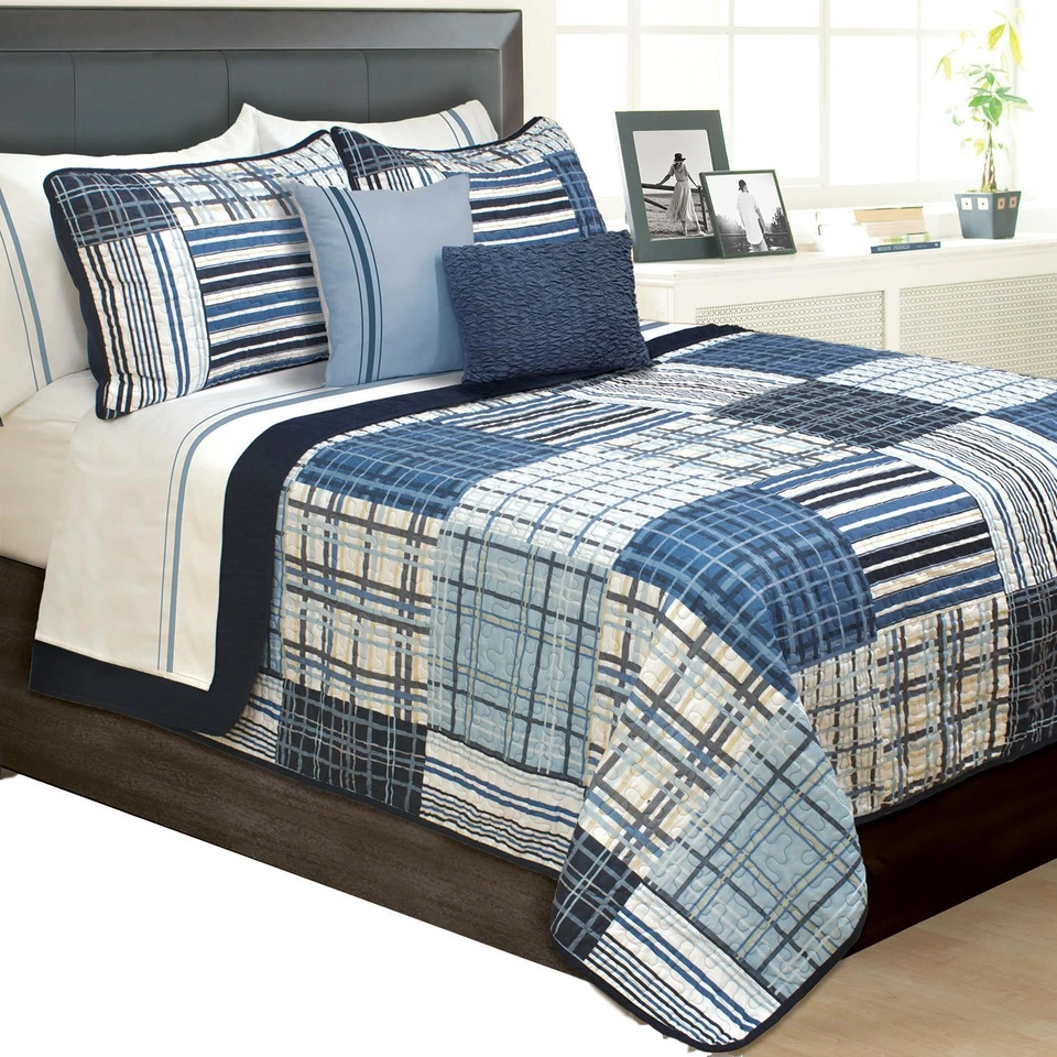 Duncan Plaid Printed Bedding 3 Piece / Bedspread Coverlet Quilt Set Foto 1 de 1
