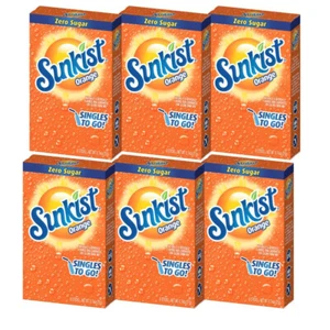 Sunkist ORANGE Singles To Go Drink Mix Sugar Free 6 Boxes (36 Packets) For Water - Picture 1 of 3