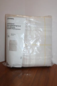 IKEA STAVMAL DUVET COVER SET 100% COTTON PLAID TAN BEIGE IVORY YELLW QUEEN SIZE - Picture 1 of 2