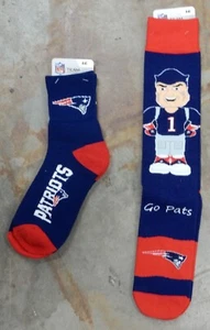 2 Pack NFL New England Patriots Socks Gift 501 Crew Flag Mascot Blue Large Mens - Picture 1 of 1