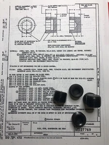 (5ea) AN932-5 MS27769-5 - 1/2” NPT Recessed Hex Pipe Plug, Allen Head - Picture 1 of 2