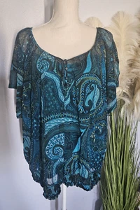 Apt 9 Women's Size 2X Sheer Twinset Beautiful Peacock Colors Short Sleeve - Picture 1 of 9