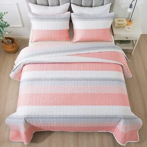 Andency Stripe Quilt Set Queen(96x90Inch), 3 Pieces (1 Striped Quilt and 2 Pillo