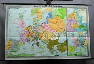 Schulwandkarte Geschichte Europa 15. Jh. vintage Poster Rollbild Lehrtafel - Bild 1 von 1