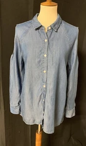 Chelsea & Theodore Tencel Cold Shoulder Blue Long-Sleeve Collared Shirt M NWT - Picture 1 of 12